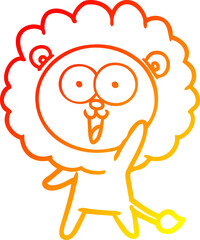warm gradient line drawing happy cartoon lion