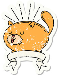 grunge sticker of tattoo style happy cat