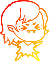 warm gradient line drawing annoyed cartoon vampire girl
