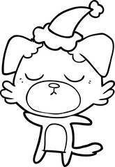 cute line drawing of a dog wearing santa hat