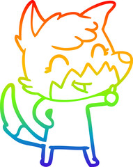 rainbow gradient line drawing happy cartoon fox