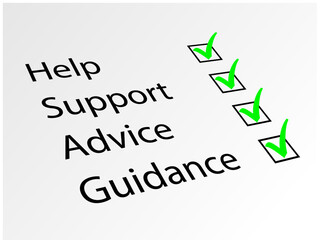 Survey with HELP SUPPORT ADVICE GUIDANCE options with check boxes ticked