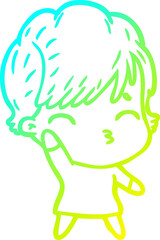 cold gradient line drawing cartoon woman thinking