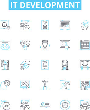 IT development vector line icons set. IT, development, software, coding, engineering, program, web illustration outline concept symbols and signs