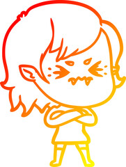warm gradient line drawing annoyed cartoon vampire girl