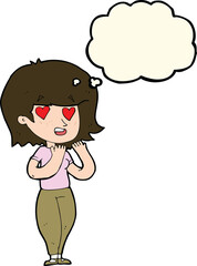cartoon woman in love with thought bubble