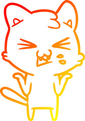warm gradient line drawing cartoon cat hissing