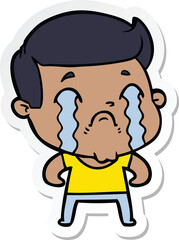 sticker of a cartoon man crying