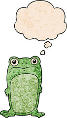 cartoon staring frog and thought bubble in grunge texture pattern style
