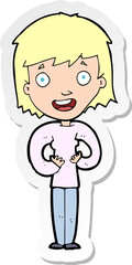 sticker of a cartoon happy woman