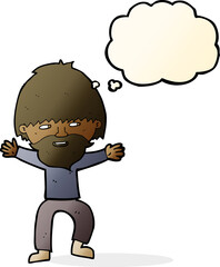 cartoon happy man with beard with thought bubble
