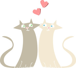 flat color illustration of a cartoon cats in love