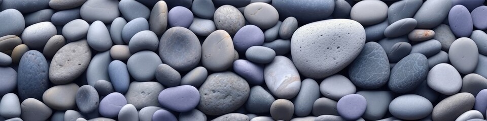 Fototapeta na wymiar Periwinkle Pebbles Stone Background Panoramic Banner. Generative AI