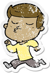 distressed sticker of a cartoon model guy pouting