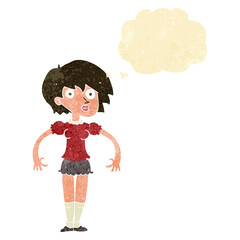 cartoon surprised woman with thought bubble