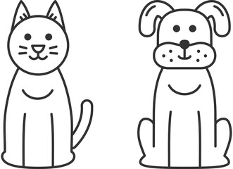 Sitting cat and dog line icons