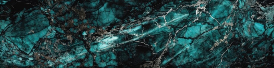 Turquoise Marble Stone Texture Panoramic Banner. Generative AI