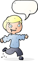 cartoon excited boy with speech bubble