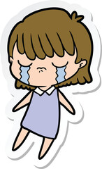 sticker of a cartoon woman crying