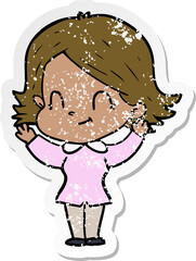 distressed sticker of a cartoon friendly girl