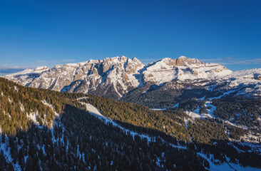 Ski resort Madonna di Campiglio. Italy. Aerial panoramic view in January 2023
