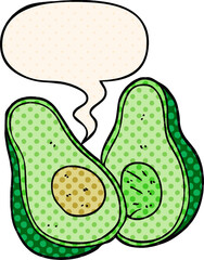 cartoon avocado and speech bubble in comic book style
