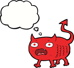 cartoon little imp with thought bubble