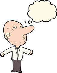 cartoon confused middle aged man with thought bubble