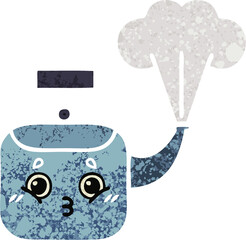 retro illustration style cartoon steaming kettle