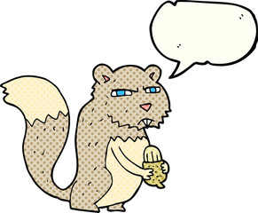 comic book speech bubble cartoon angry squirrel with nut