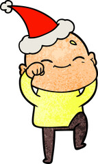 happy textured cartoon of a bald man wearing santa hat