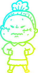 cold gradient line drawing cartoon annoyed old lady