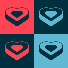 Pop art Candy in heart shaped box icon isolated on color background. Valentines Day. Vector