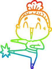 rainbow gradient line drawing cartoon happy old lady