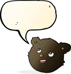 cartoon black bear face with speech bubble