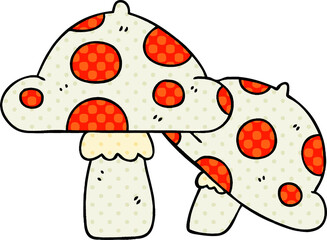 quirky comic book style cartoon toadstools