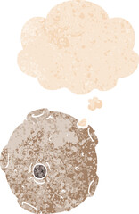 cartoon moon and thought bubble in retro textured style