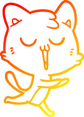 warm gradient line drawing cartoon cat singing