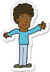 sticker of a cartoon worried man reaching out