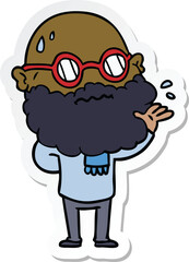 sticker of a cartoon worried man with beard and spectacles