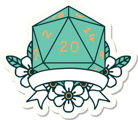 natural 20 critical hit D20 dice roll sticker