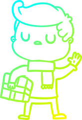 cold gradient line drawing cartoon aloof man