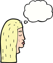 cartoon female face profile with thought bubble