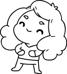 line drawing of a cute kawaii girl