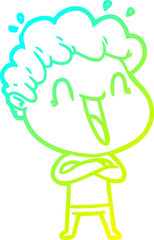 cold gradient line drawing cartoon happy man laughing