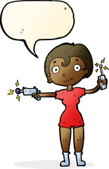 cartoon future space girl with speech bubble