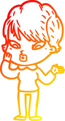 warm gradient line drawing cartoon woman