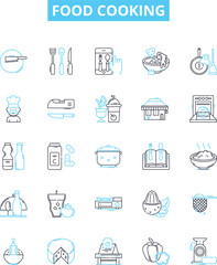 Food cooking vector line icons set. Baking, Roasting, Grilling, Boiling, Frying, Sauteing, Poaching illustration outline concept symbols and signs