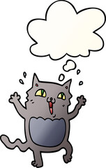cartoon crazy excited cat and thought bubble in smooth gradient style