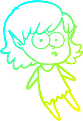 cold gradient line drawing cartoon elf girl floating